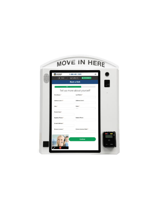 Full-service INSOMNIAC kiosk 121 model offers live help with video support for remote rentals and payments