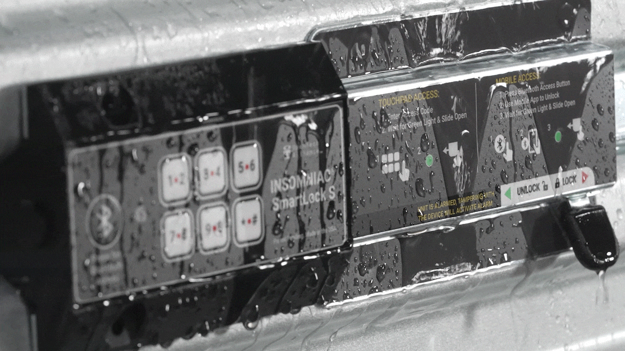 A gif of a SmartLock S being tested for water durability.